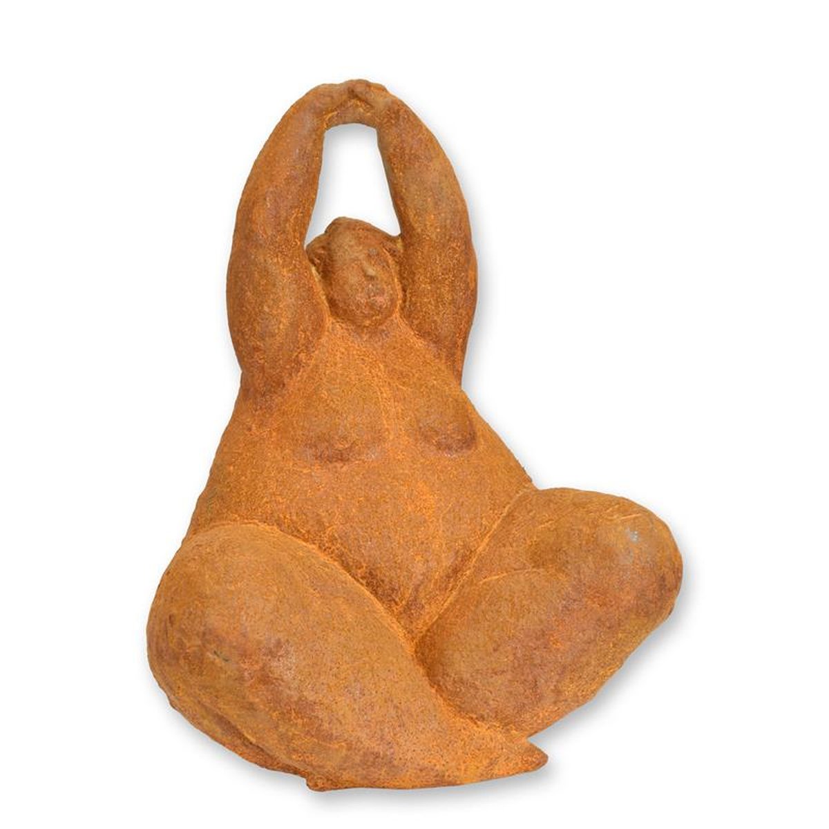 A RUSTY CAST IRON FIGURINE OF A SITTING FEMALE NUDE