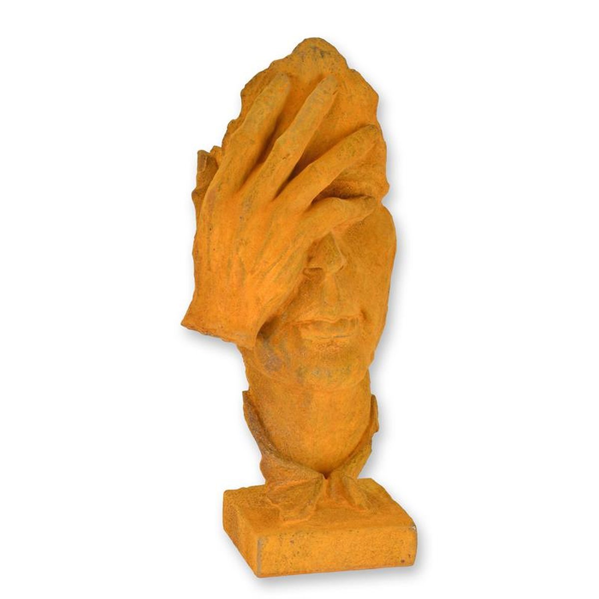 A RUSTY CAST IRON FIGURINE SEE NO EVIL""