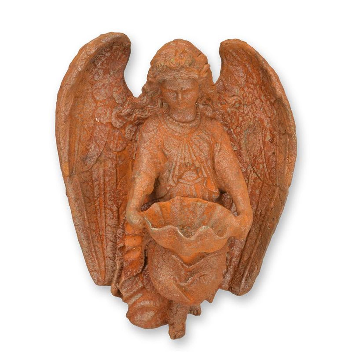 A RUSTY CAST IRON HOLY WATER FONT