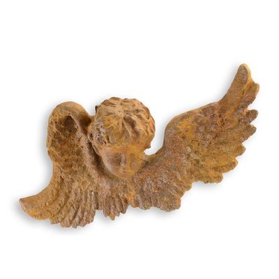 A RUSTY CAST IRON PUTTO WALL DECOR