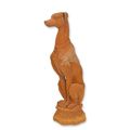 A RUSTY CAST IRON SCULPTURE OF A WHIPPET