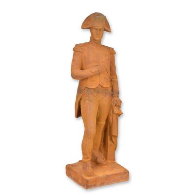A RUSTY CAST IRON STATUE OF NAPOLEON