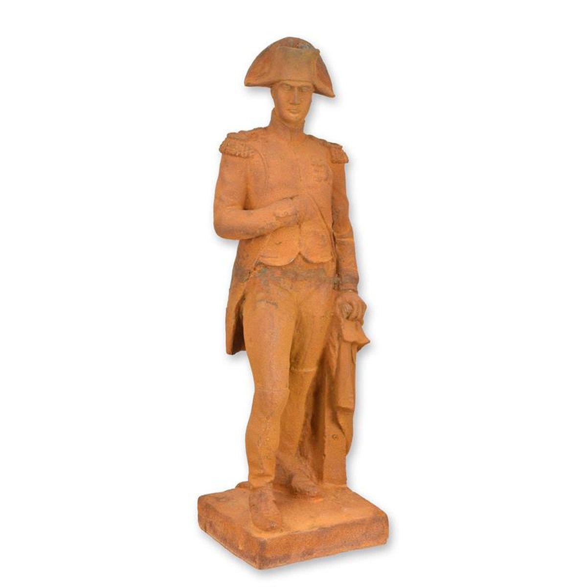 A RUSTY CAST IRON STATUE OF NAPOLEON