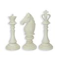 A SET OF 3 CAST IRON CHESS PIECES - ANTIQUE WHITE