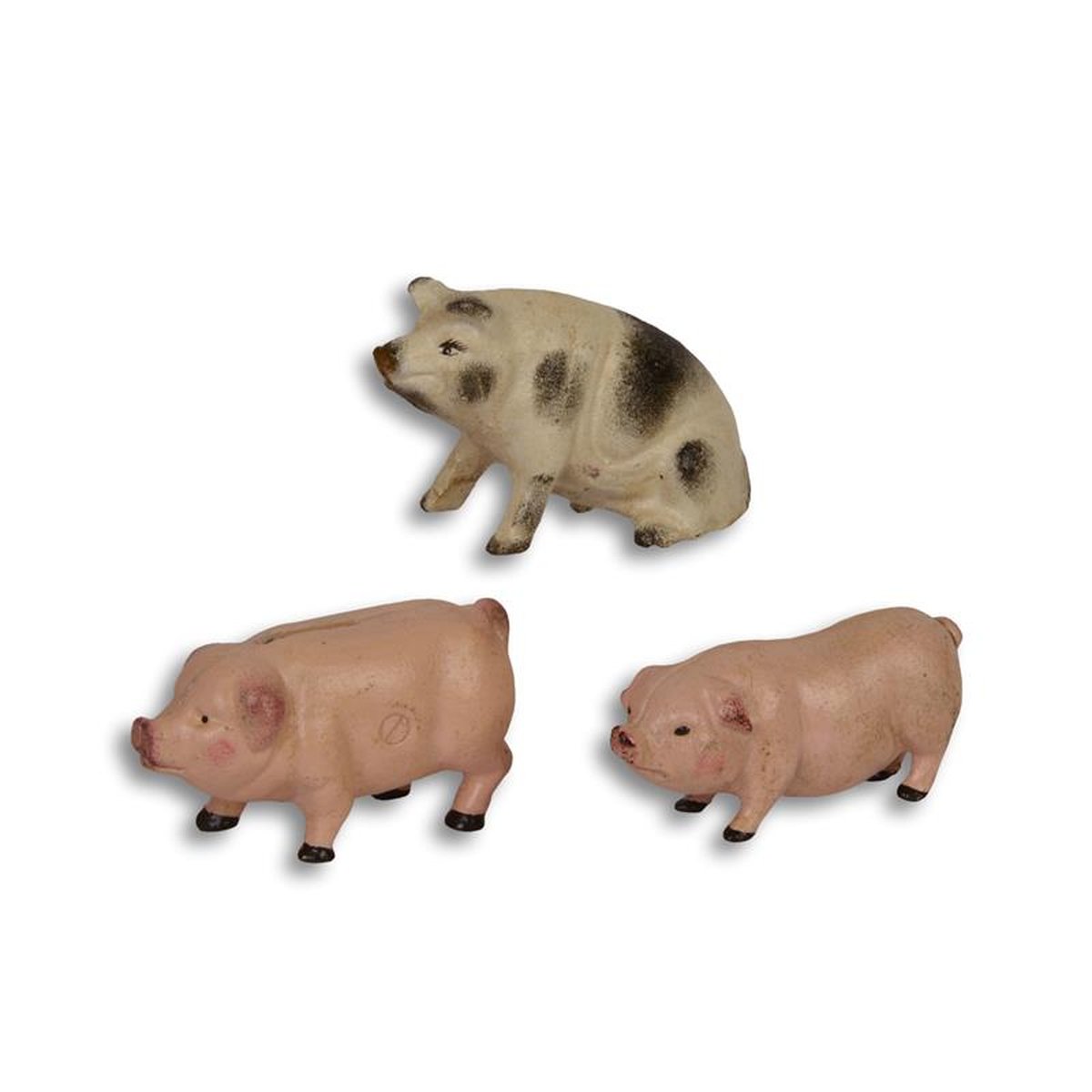 A SET OF 3 CAST IRON PIGGY BANKS