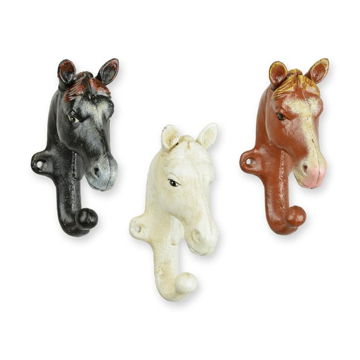 A SET OF 3 HORSE-HEAD SHAPED COAT HOOKS