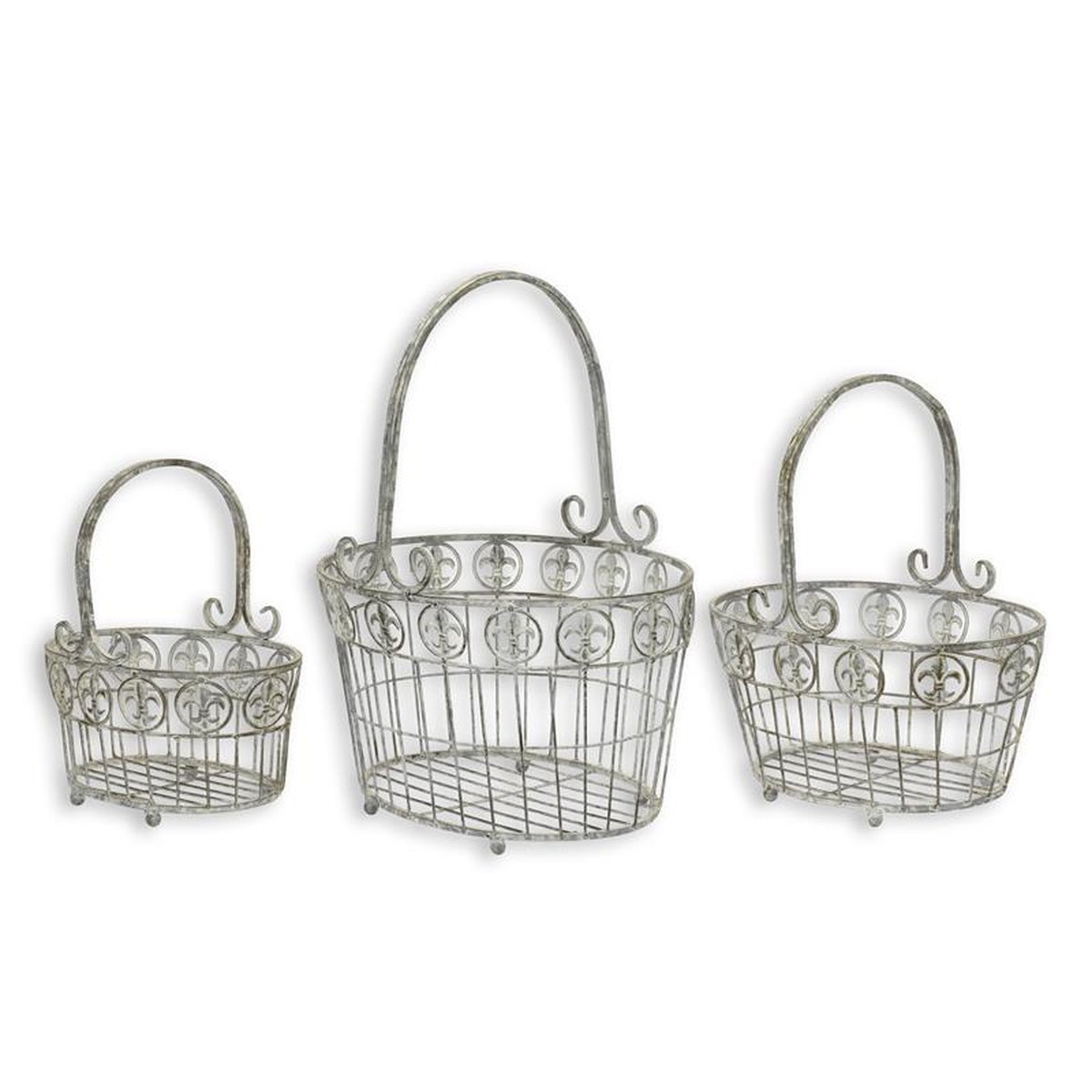 A SET OF 3 IRON BASKETS