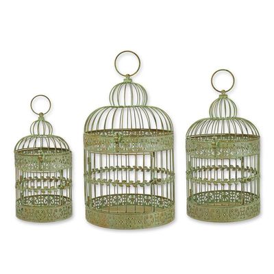 A SET OF 3 IRON BIRD CAGES