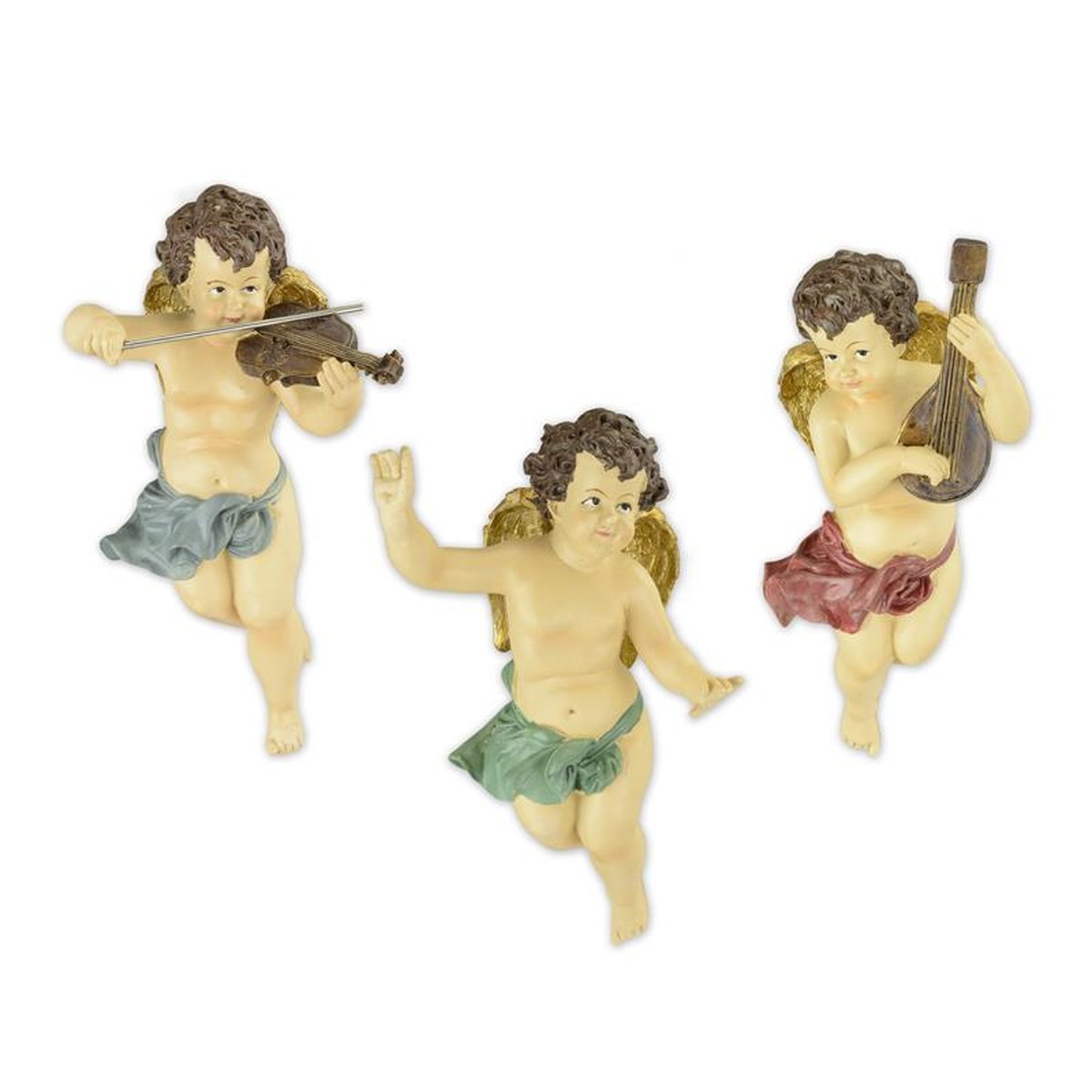 A SET OF 3 POLYRESIN ANGELS
