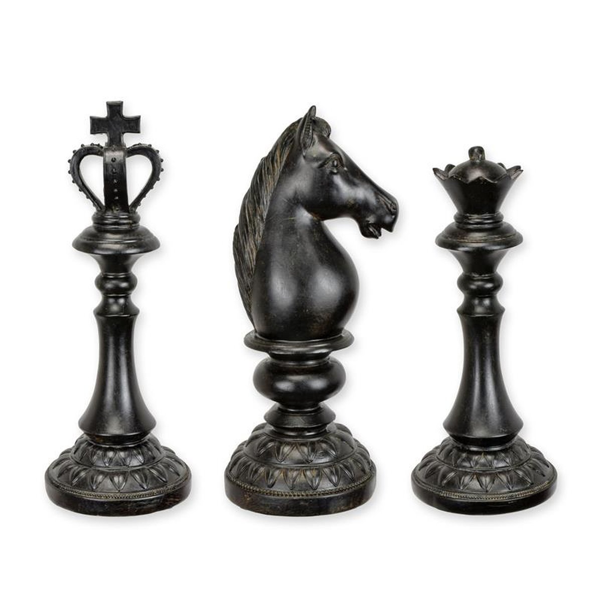 A SET OF 3 RESIN CHESS PIECES - BLACK