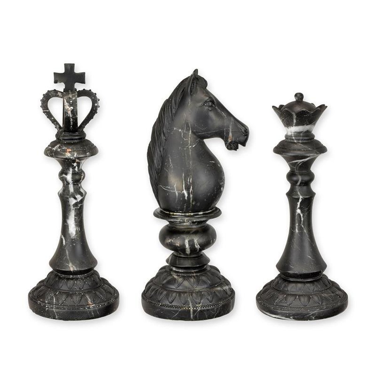 A Set of 3 Resin Chess Pieces in a Marble Look