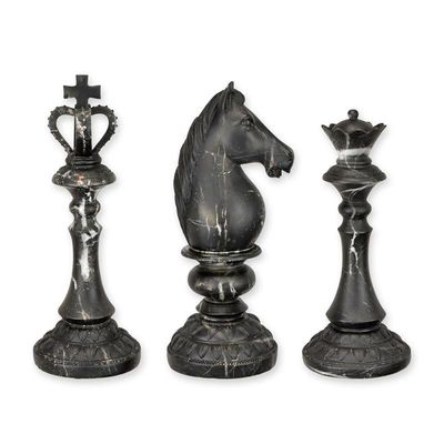 A Set of 3 Resin Chess Pieces in a Marble Look