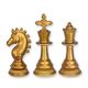 A SET OF 3 RESIN CHESS PIECES - OLD GOLD