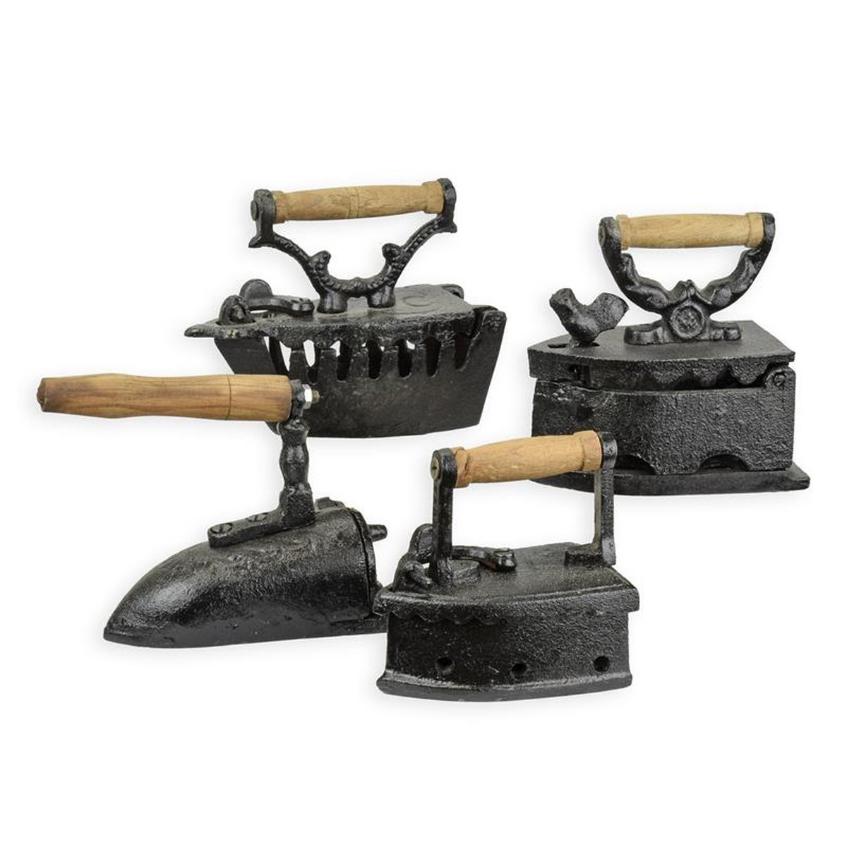 A SET OF 4 CAST IRON FLAT IRONS