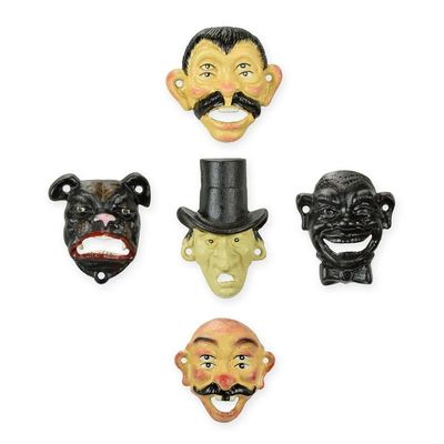 A SET OF 5 CAST IRON BOTTLE-OPENERS