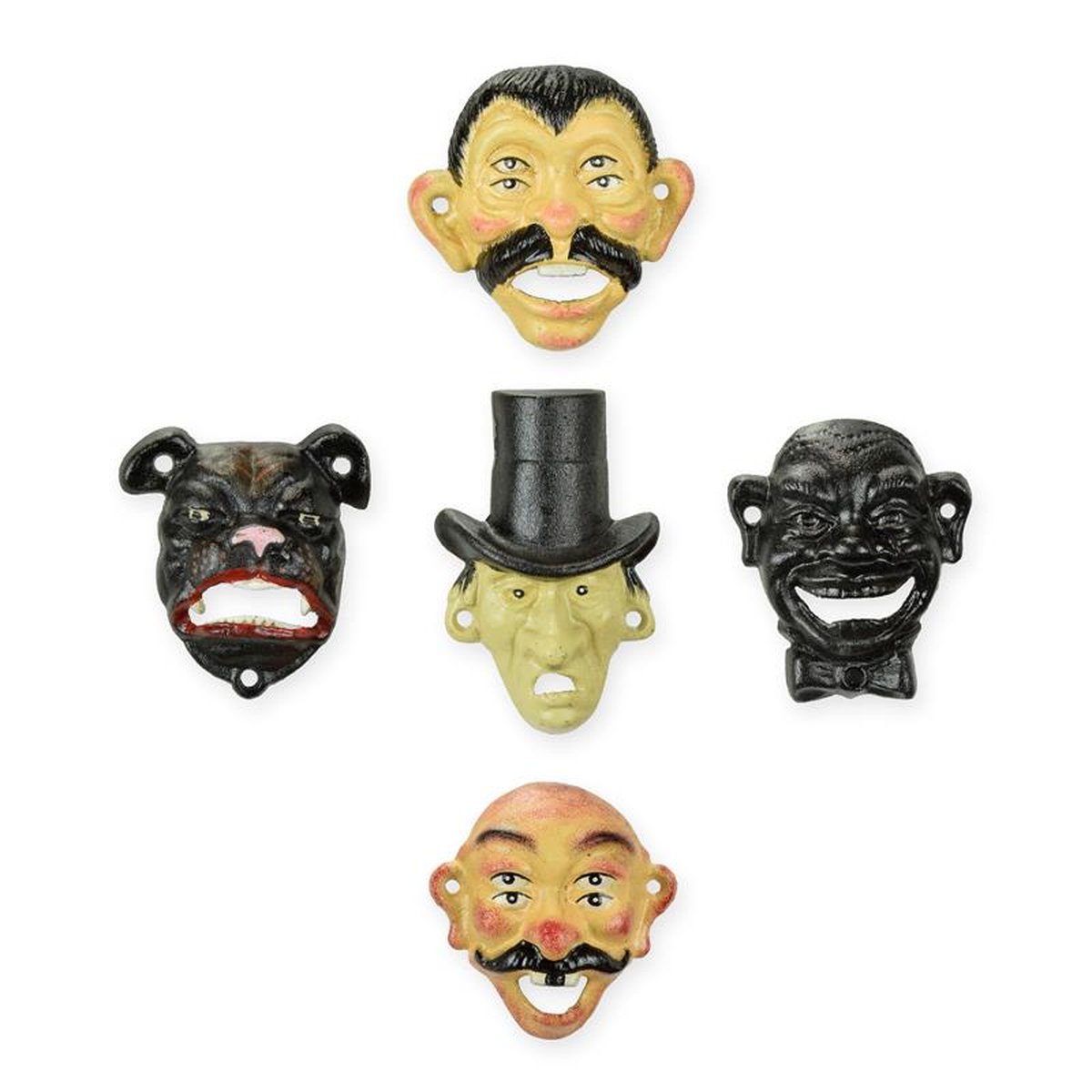 A SET OF 5 CAST IRON BOTTLE-OPENERS