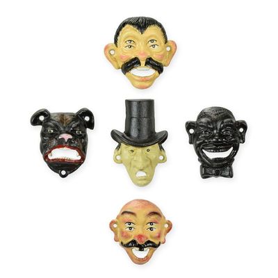 A SET OF 5 CAST IRON BOTTLE-OPENERS