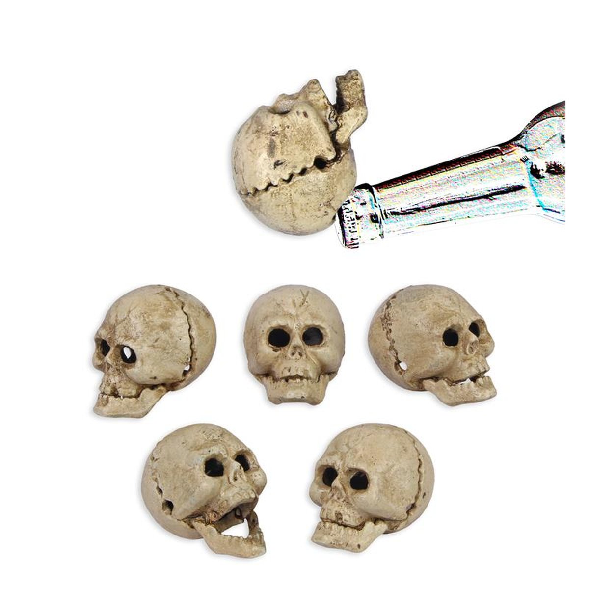 A SET OF 6 CAST IRON SKULL BOTTLE OPENERS
