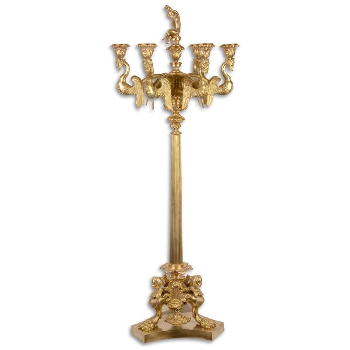A SEVEN LIGHT GILT BRONZE CANDELABRUM