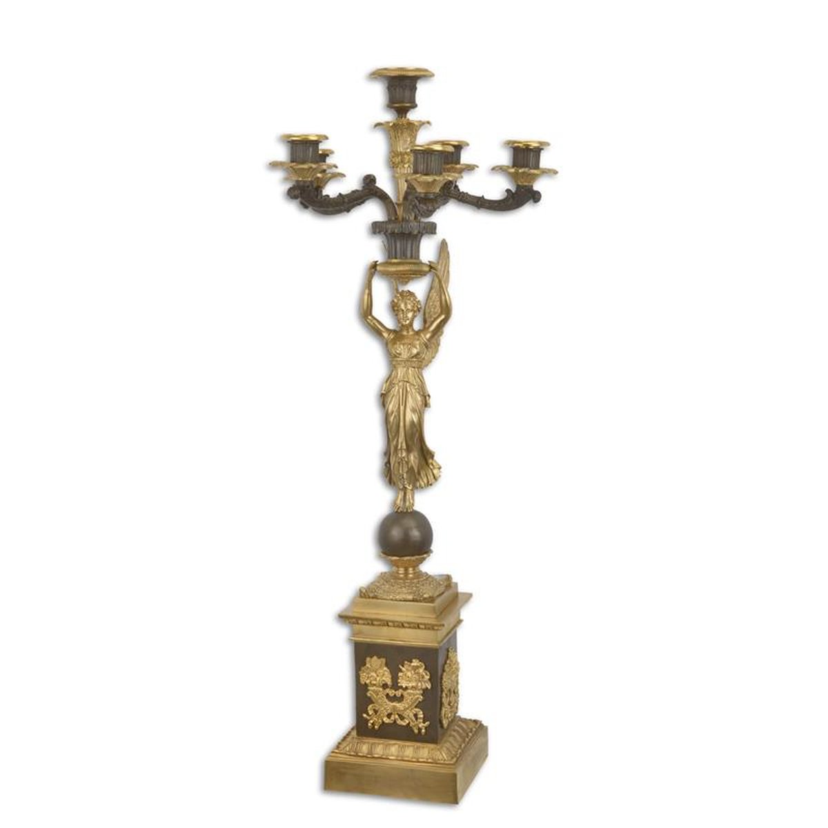 A SIX LIGHT GILT BRONZE CANDELABRUM