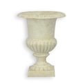 A SMALL CAST IRON URN - WHITE