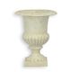 A SMALL CAST IRON URN - WHITE