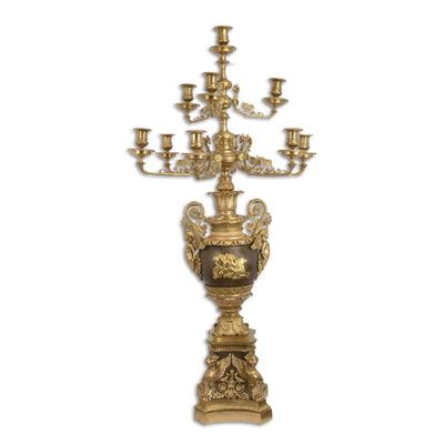 A TEN LIGHT GILT BRONZE CANDELABRUM