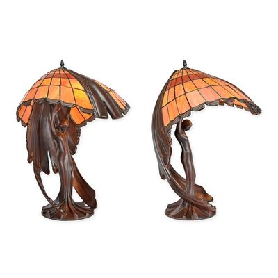 A TIFFANY STYLE FLYING LADY LAMP