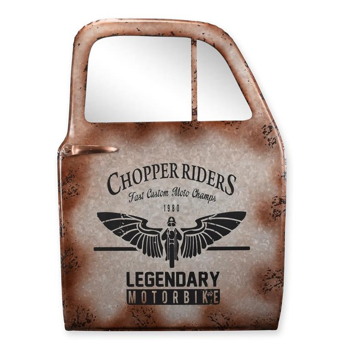 A TIN CAR DOOR WITH MIRROR - LEGENDARY MOTORBIKE