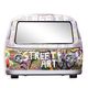 A TIN GRAFFITI COVERED VAN SHAPED MIRROR