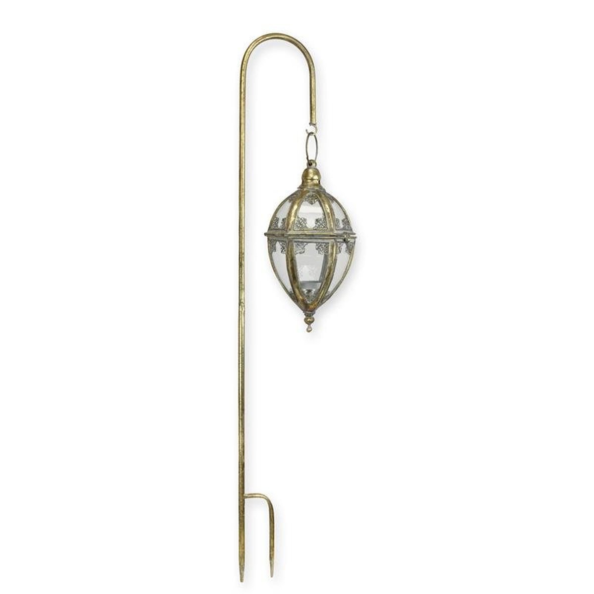 A Tin Hanging Lantern on Garden Stake