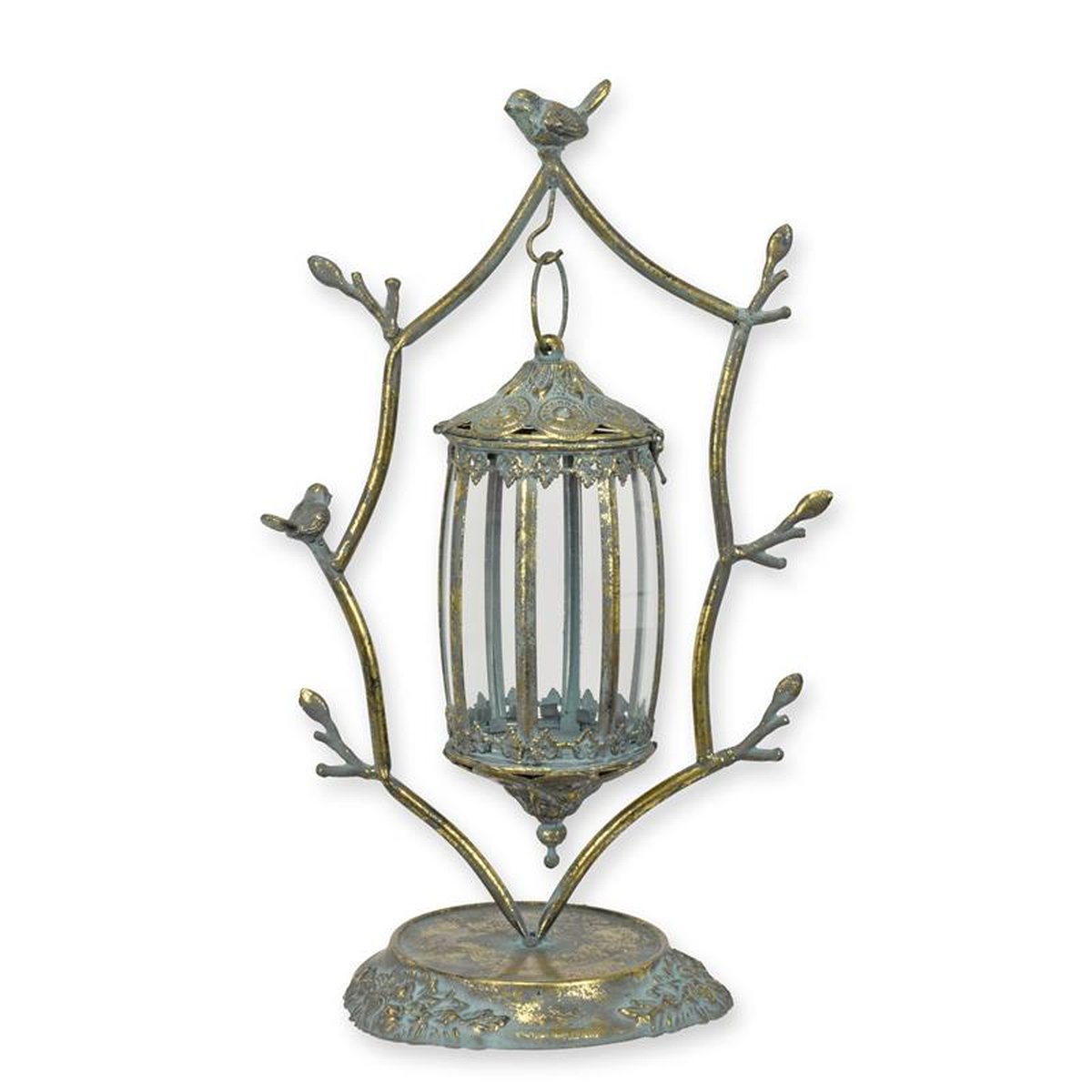 A TIN HANGING LANTERN ON STAND