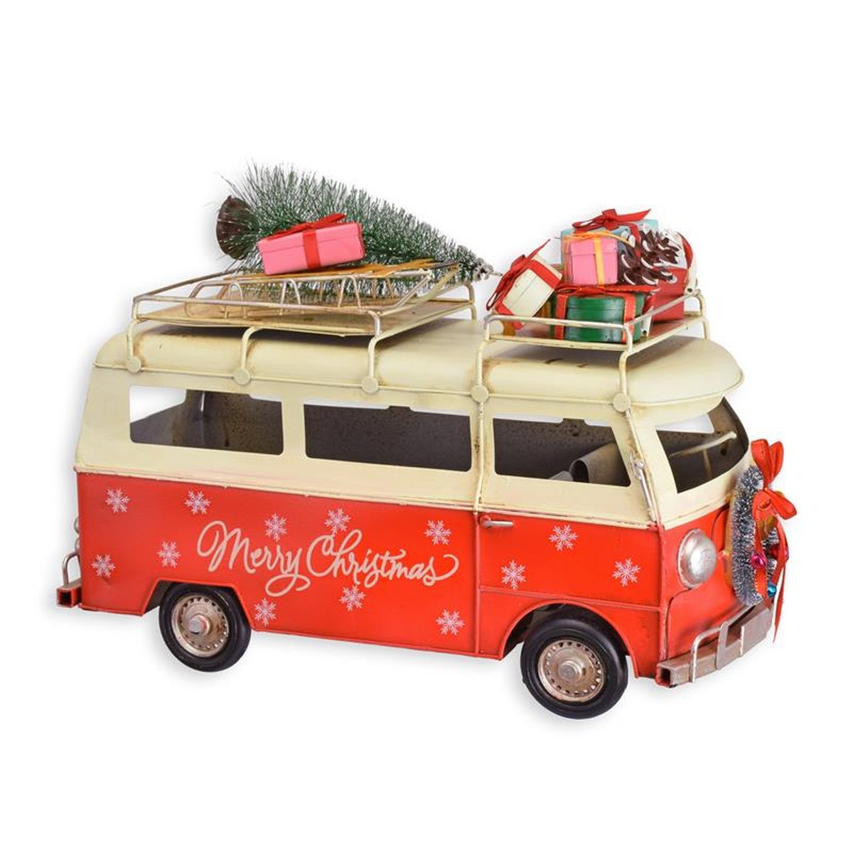 A TIN MODEL OF A CHRISTMAS STYLE BUS