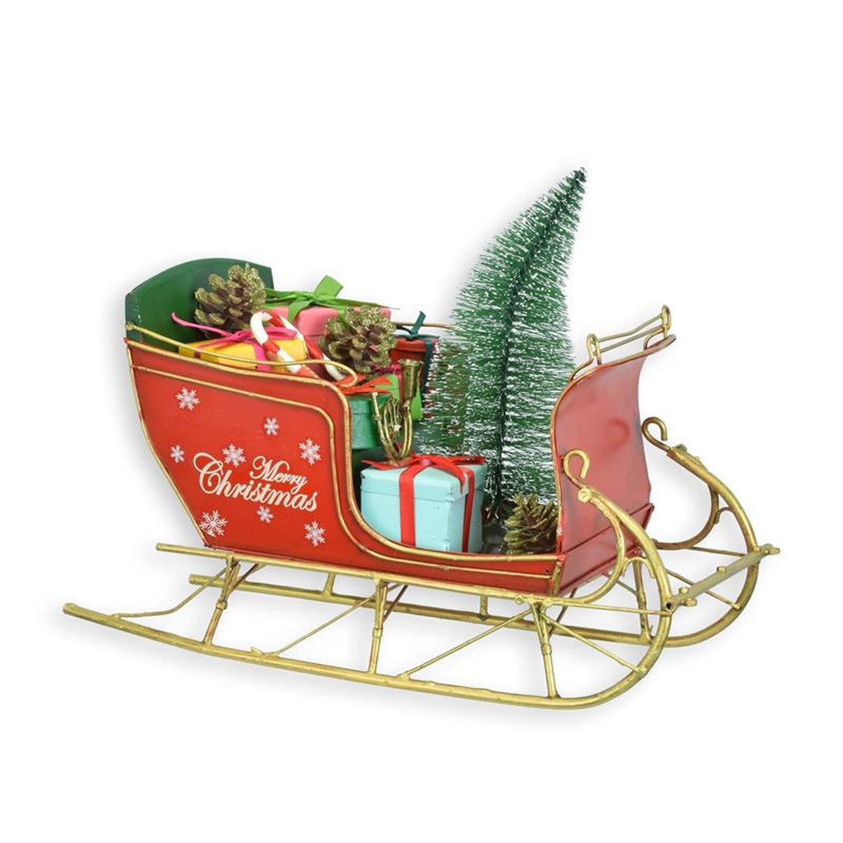 A TIN MODEL OF A CHRISTMAS STYLE SLEIGH
