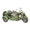 A TIN MODEL OF A MILITARY MOTORCYLCE WITH SIDECAR
