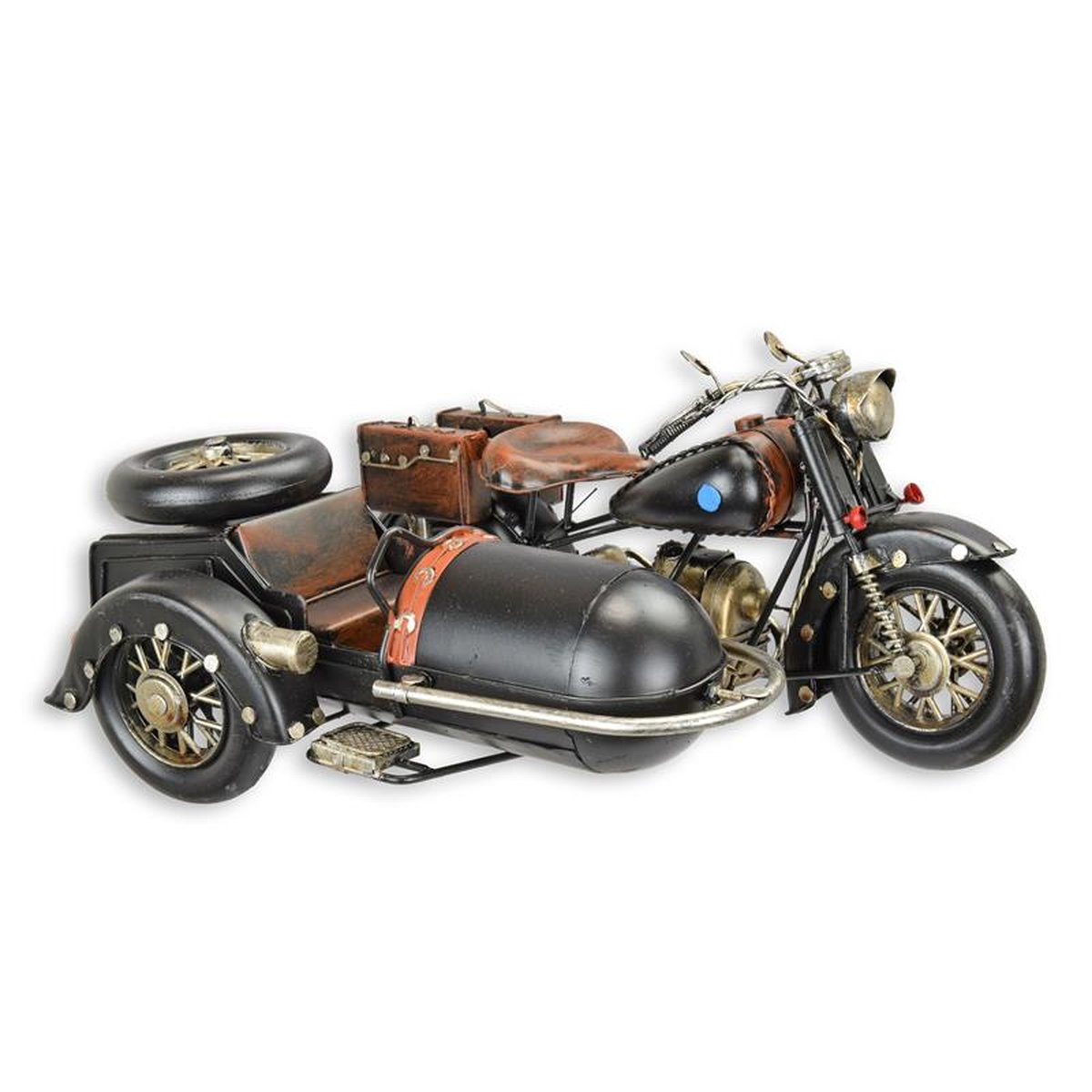 A TIN MODEL OF A MOTORCYCLE WITH SIDECAR