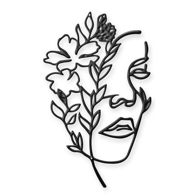 A TIN OUTLINE WALL DECOR - FACE WITH FLOWERS