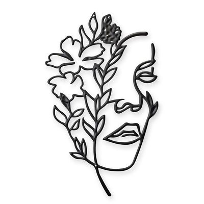 A TIN OUTLINE WALL DECOR - FACE WITH FLOWERS