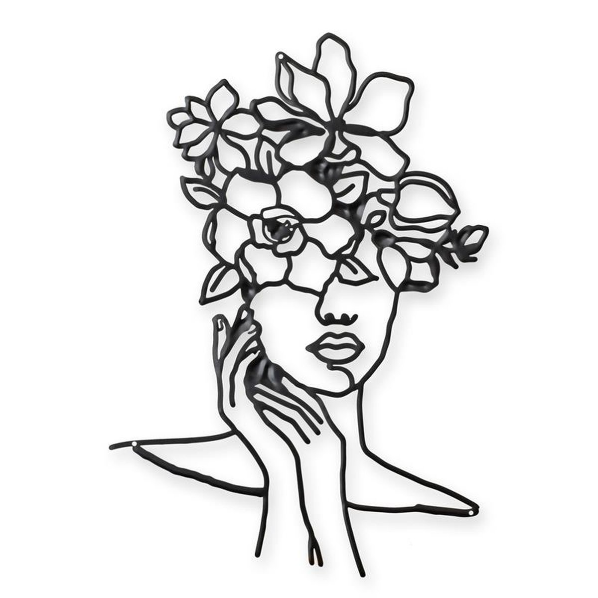 A TIN OUTLINE WALL DECOR - FACE WITH FLOWERS