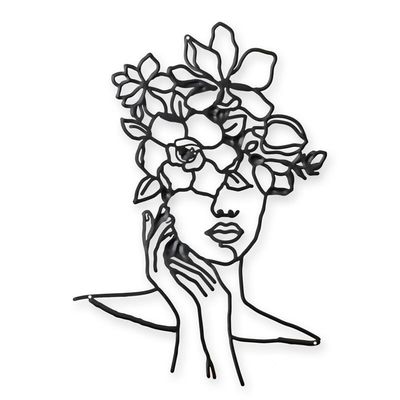 A TIN OUTLINE WALL DECOR - FACE WITH FLOWERS