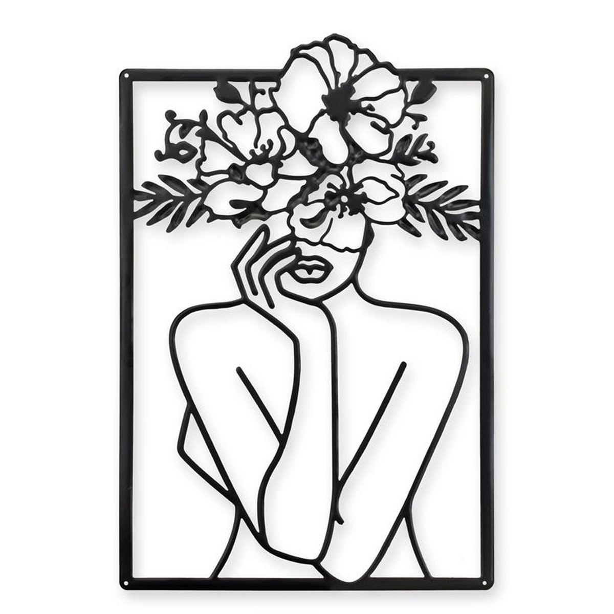 A TIN OUTLINE WALL DECOR - FEMALE WITH FLOWERS