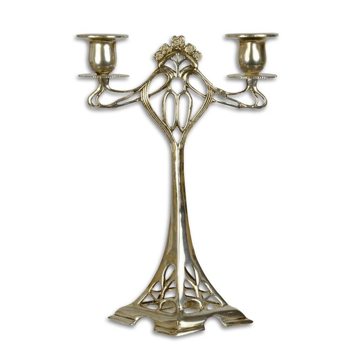 A TWO LIGHT BRONZE CANDELABRUM - SILVER PLATED