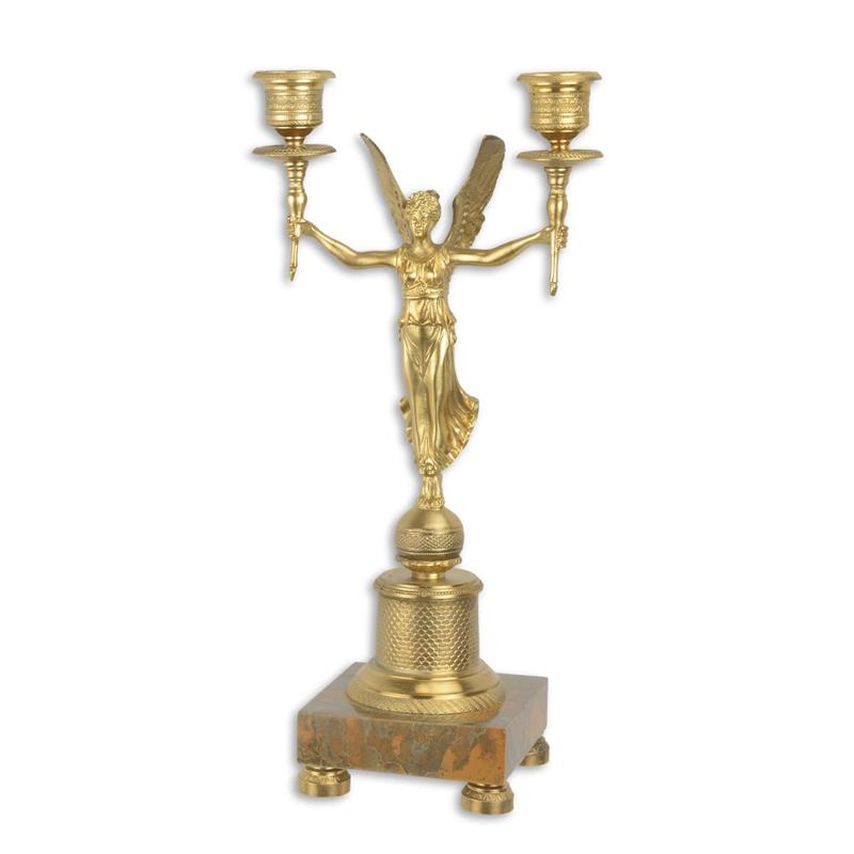 A TWO LIGHT GILT BRONZE CANDELABRUM