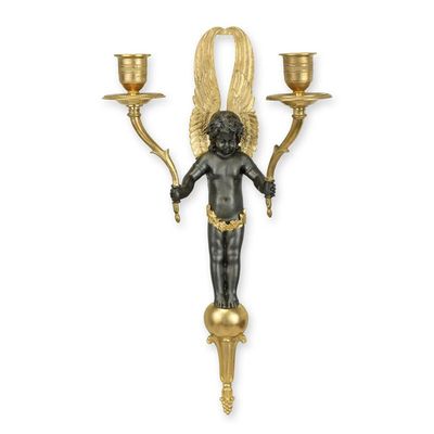 A TWO LIGHT GILT BRONZE WALL APPLIQUE