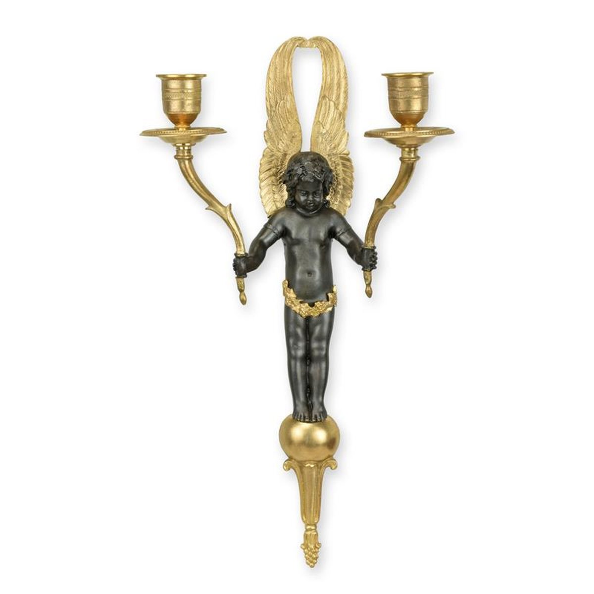 A TWO LIGHT GILT BRONZE WALL APPLIQUE