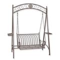 A TWO-SEAT IRON SWINGBENCH - BROWN