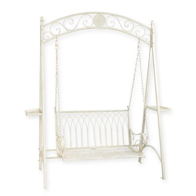 A TWO-SEAT IRON SWINGBENCH - WHITE