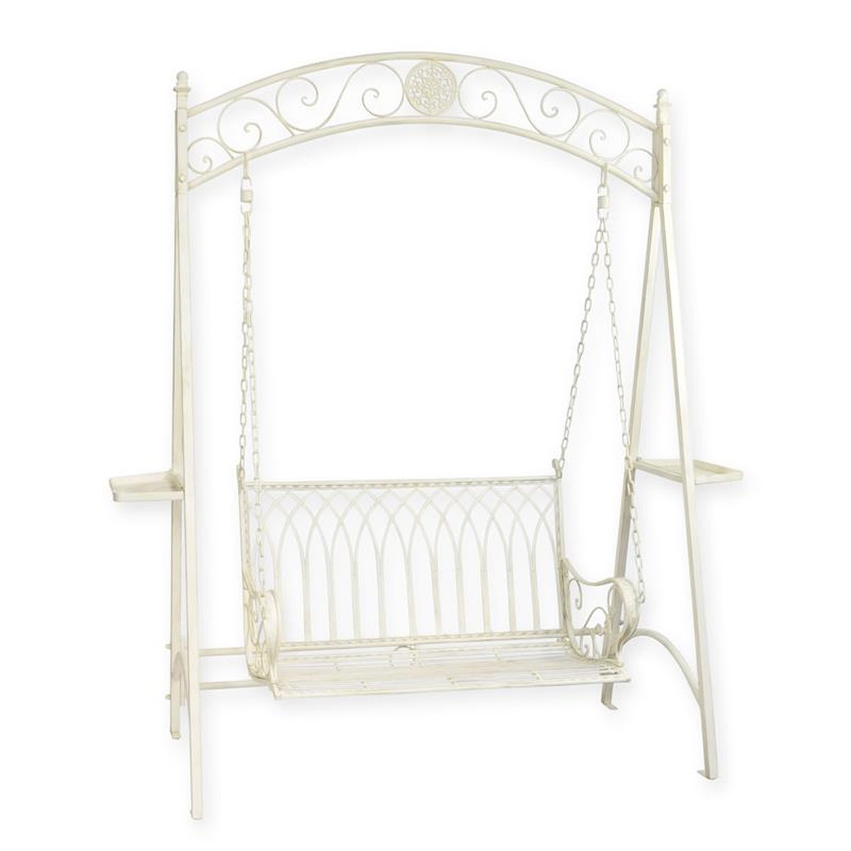A TWO-SEAT IRON SWINGBENCH - WHITE