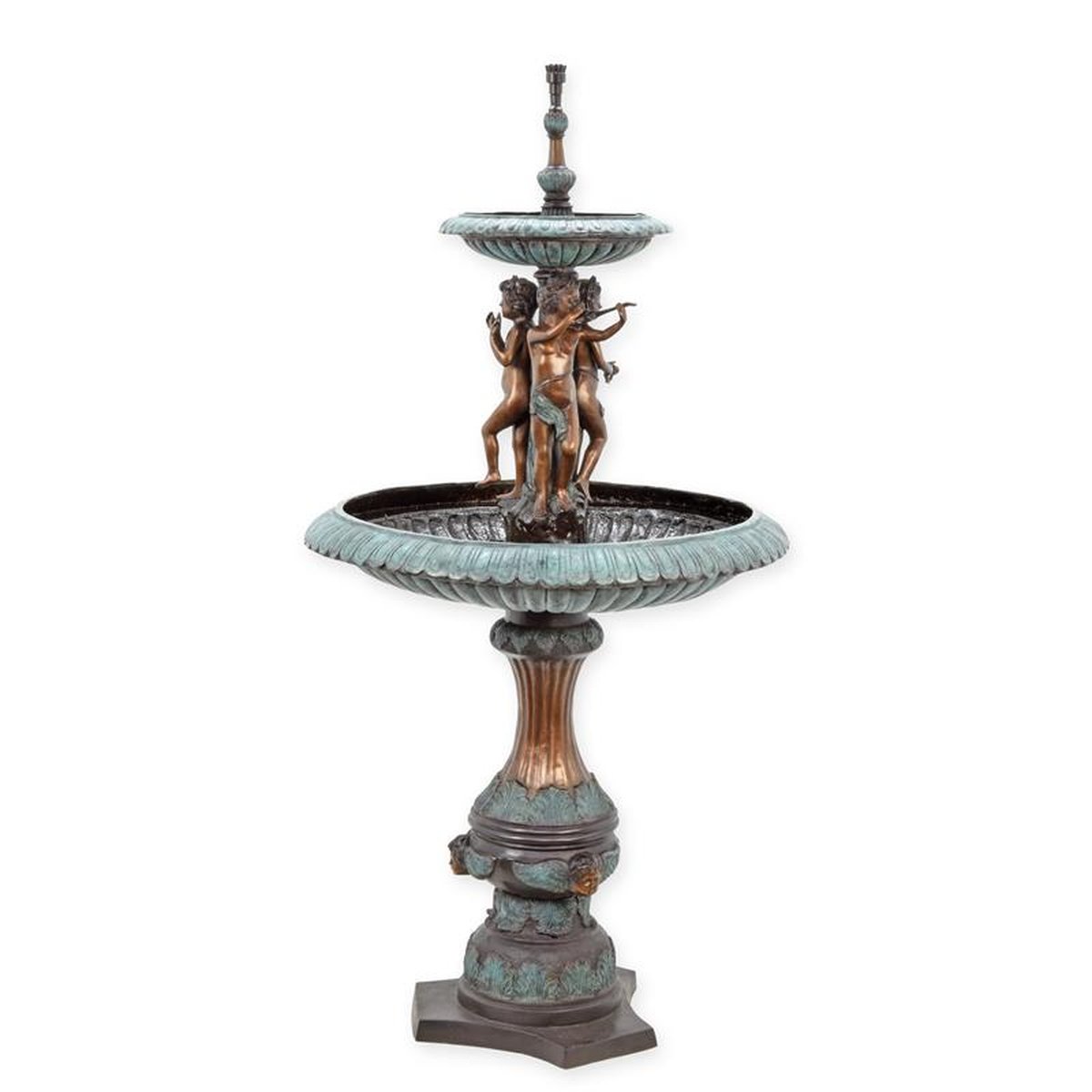A TWO TIER BRONZE FOUNTAIN