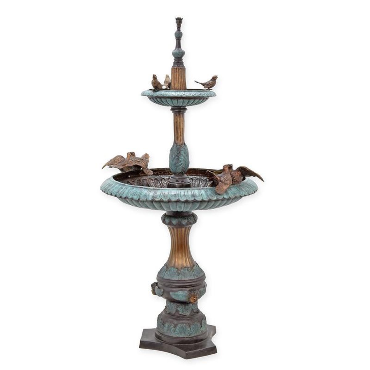A TWO TIER BRONZE FOUNTAIN